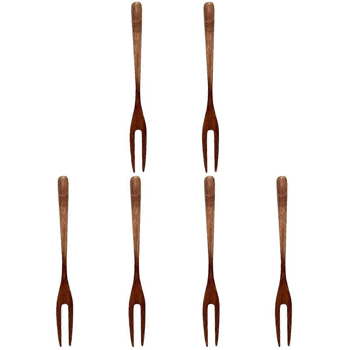 Wooden Fork 6 Pcs Moon Cake Double Prong Forks Japanese-style Household Lotus Tree