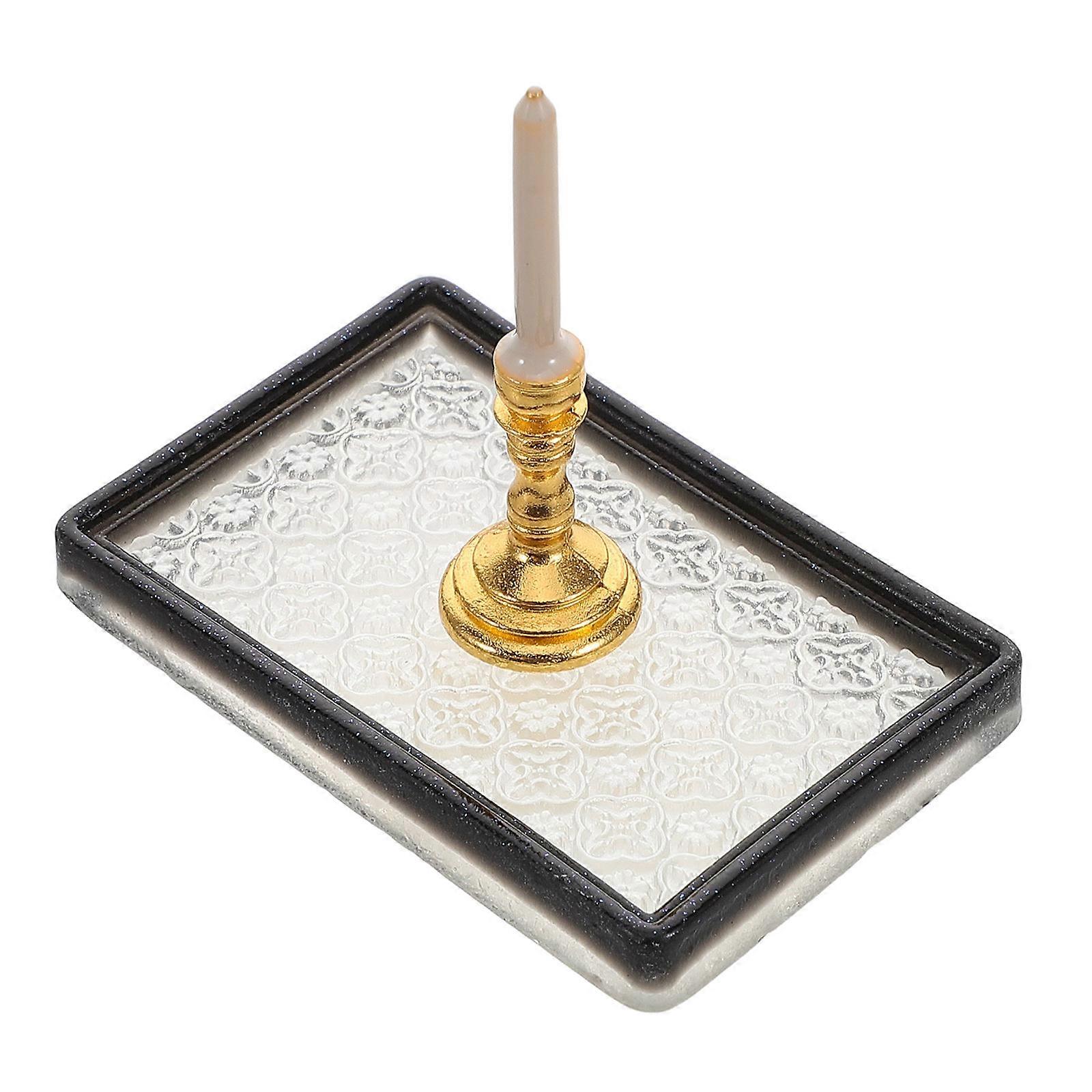 Dollhouse Miniature Tray with Candlestick Holder for Decorative Display