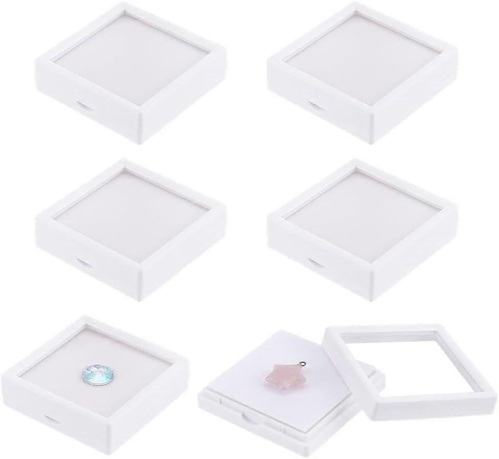 6 Pack Jewelry Case Display Gemstone Display Box Diamond Case White Jewelry Container with Clear Lids White Sponge 2.7x0.8 for Gems Diamond Gift Packi