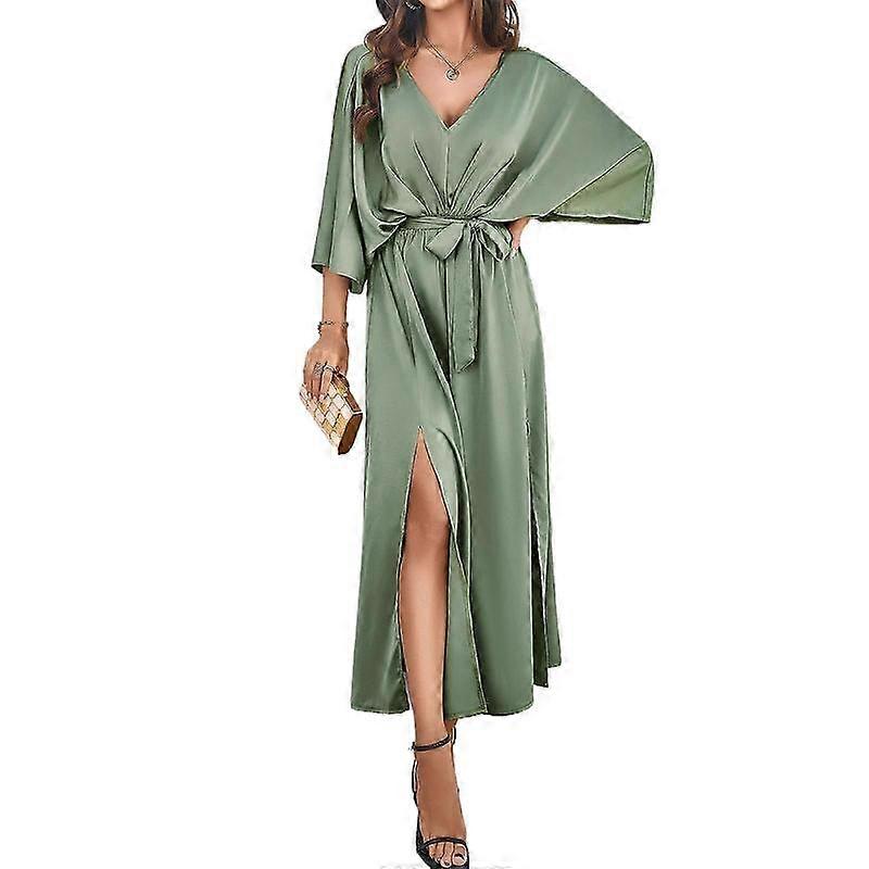 Long Backless Dress Batwing Sleeve Belted Flared Party XL