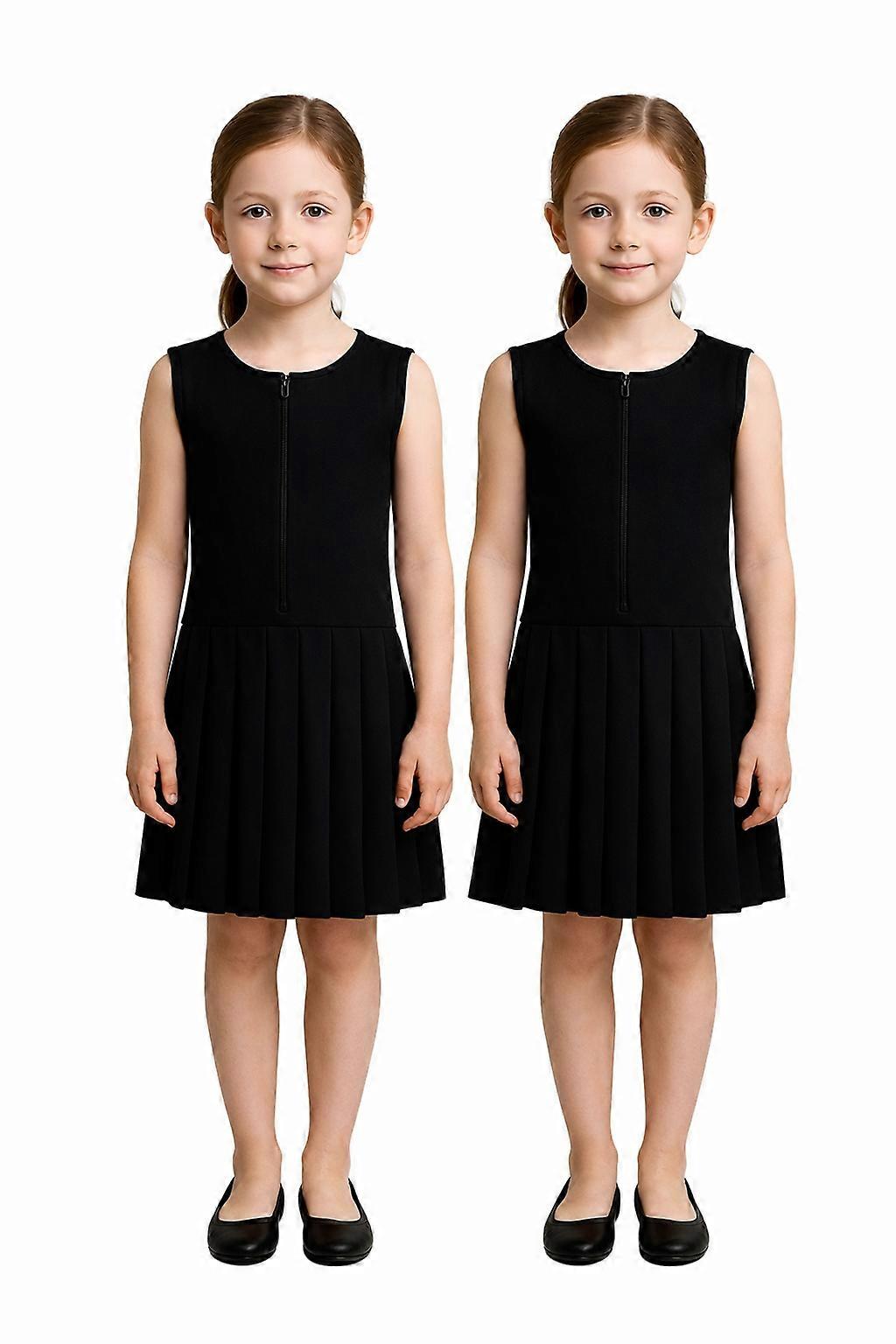 儿童 2 件装女生校服围裙连衣裙拉链褶皱校服 3-14