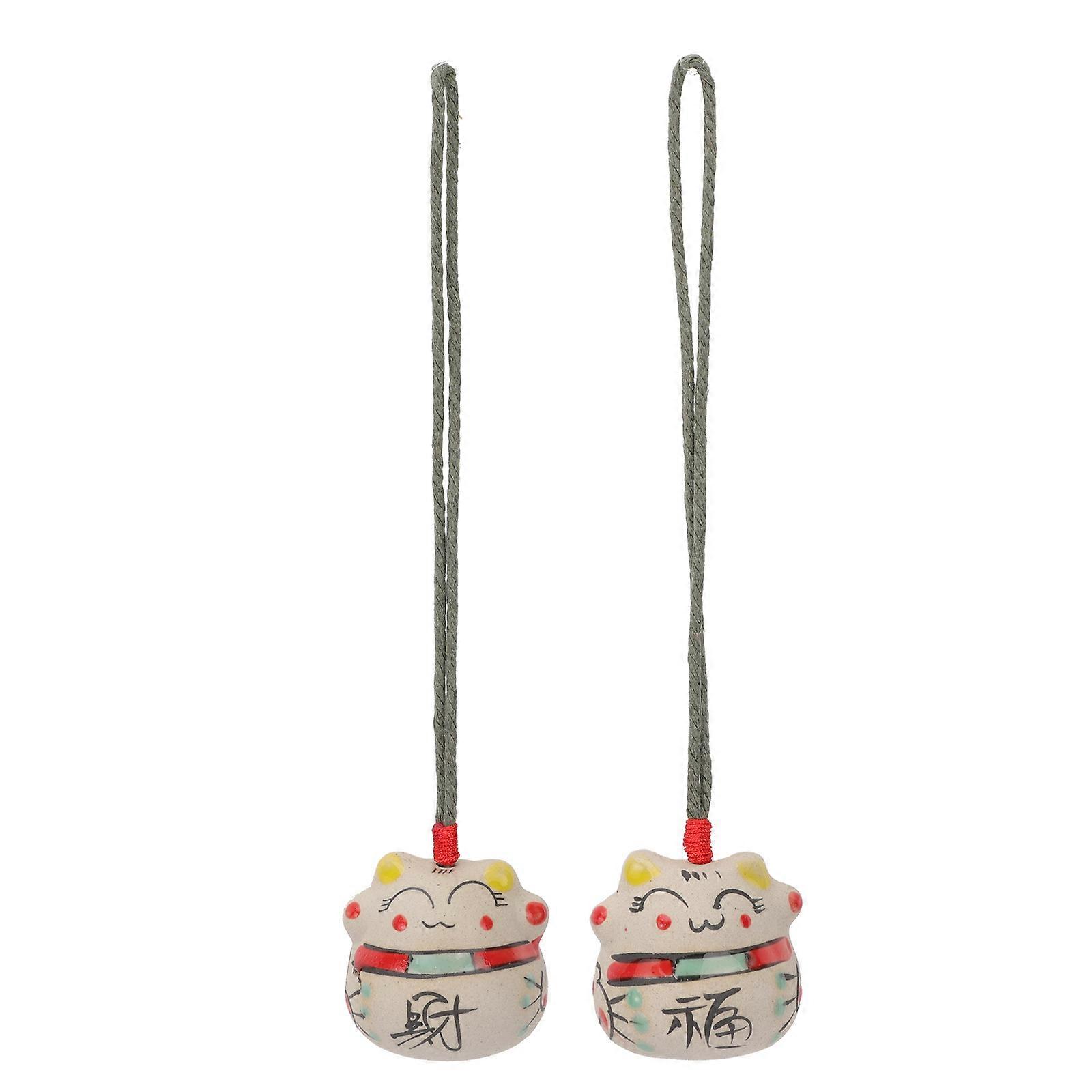 Fortune Cat Wind Bells Garden Decorations Balcony Use Assorted Color Ceramic Creative Design 2Pcs