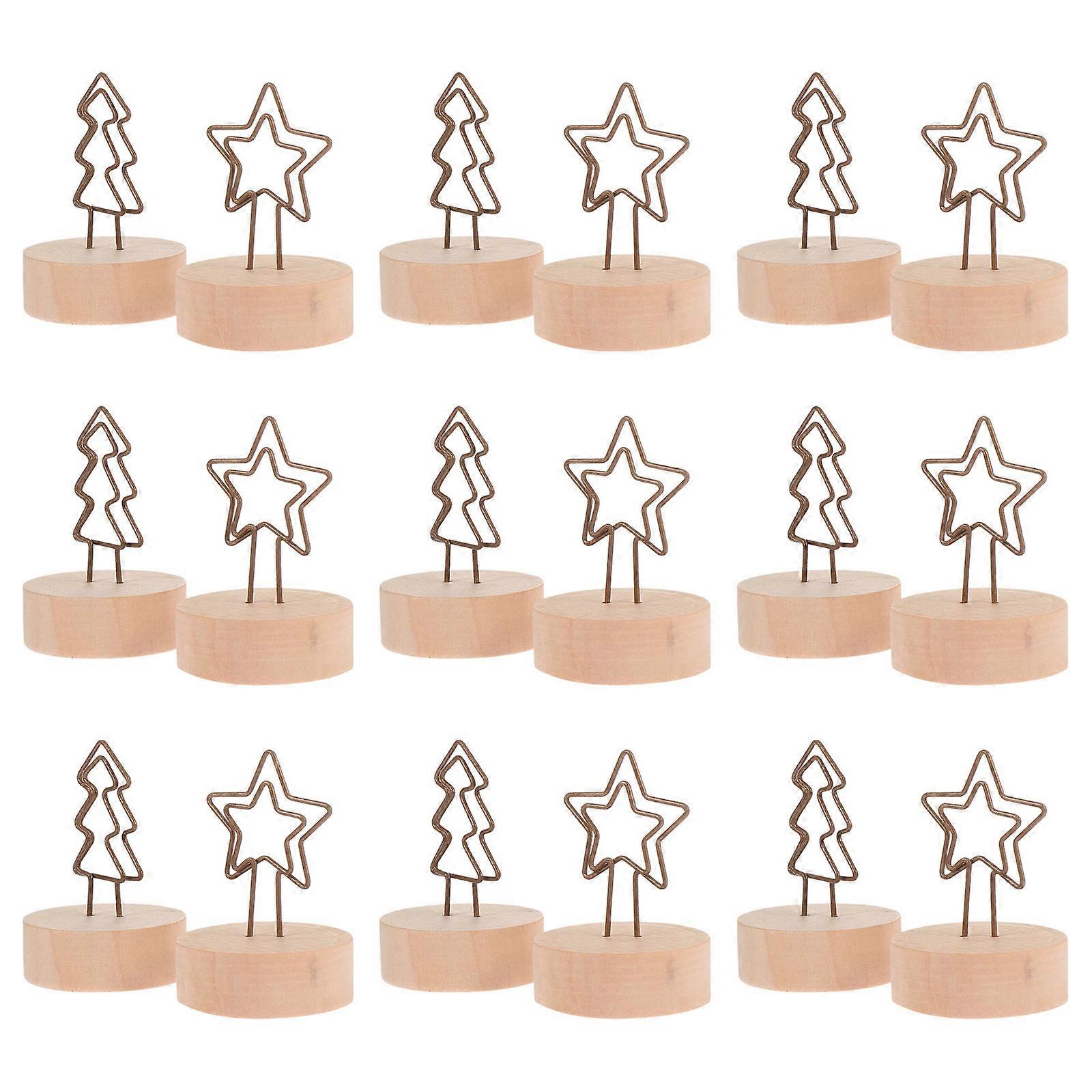 Christmas Tree Note-Holders Wood Base Iron Work Note Clamp 12Pcs Coffee