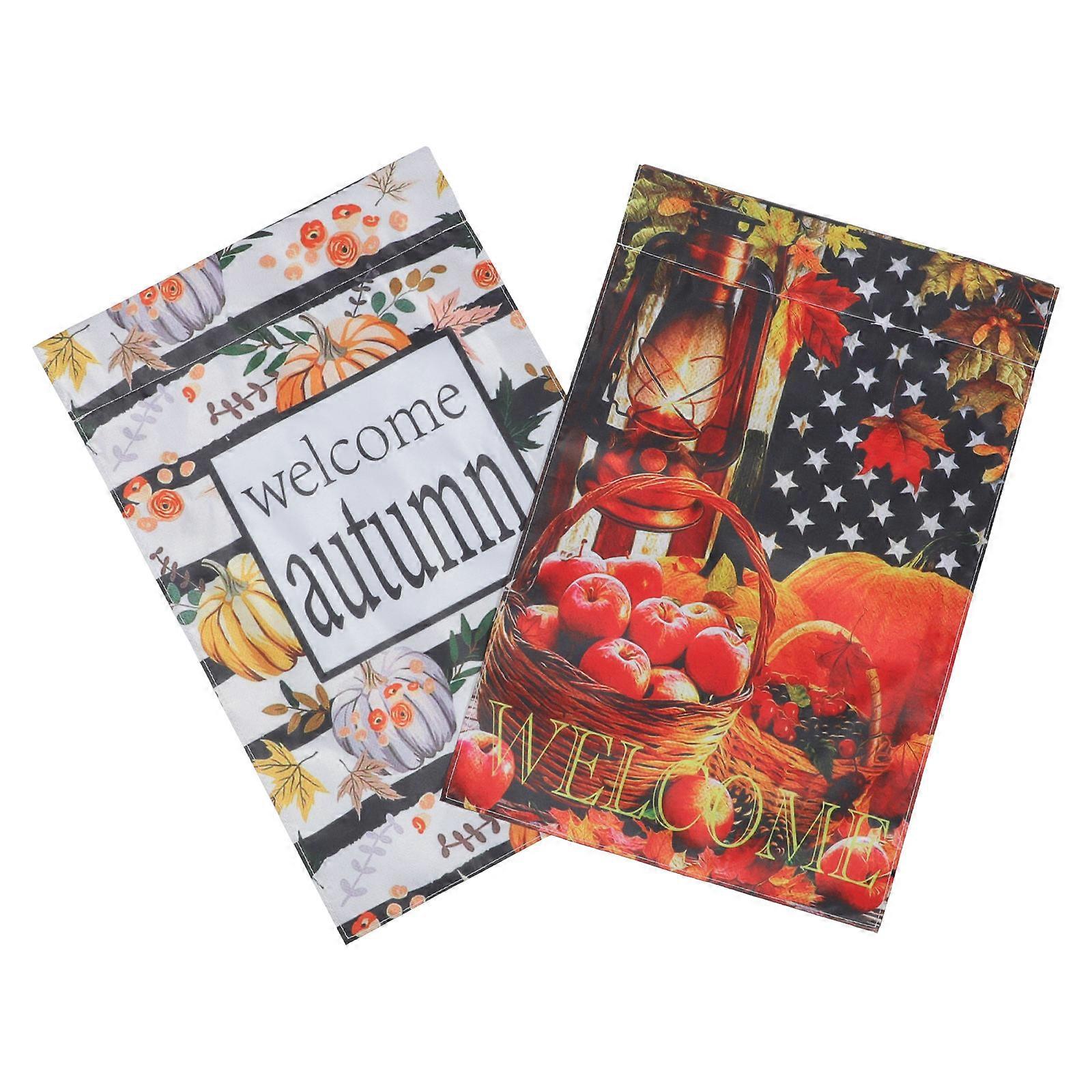 Fall Garden Welcome Flags Pumpkin Pattern for Decoration 2Pcs