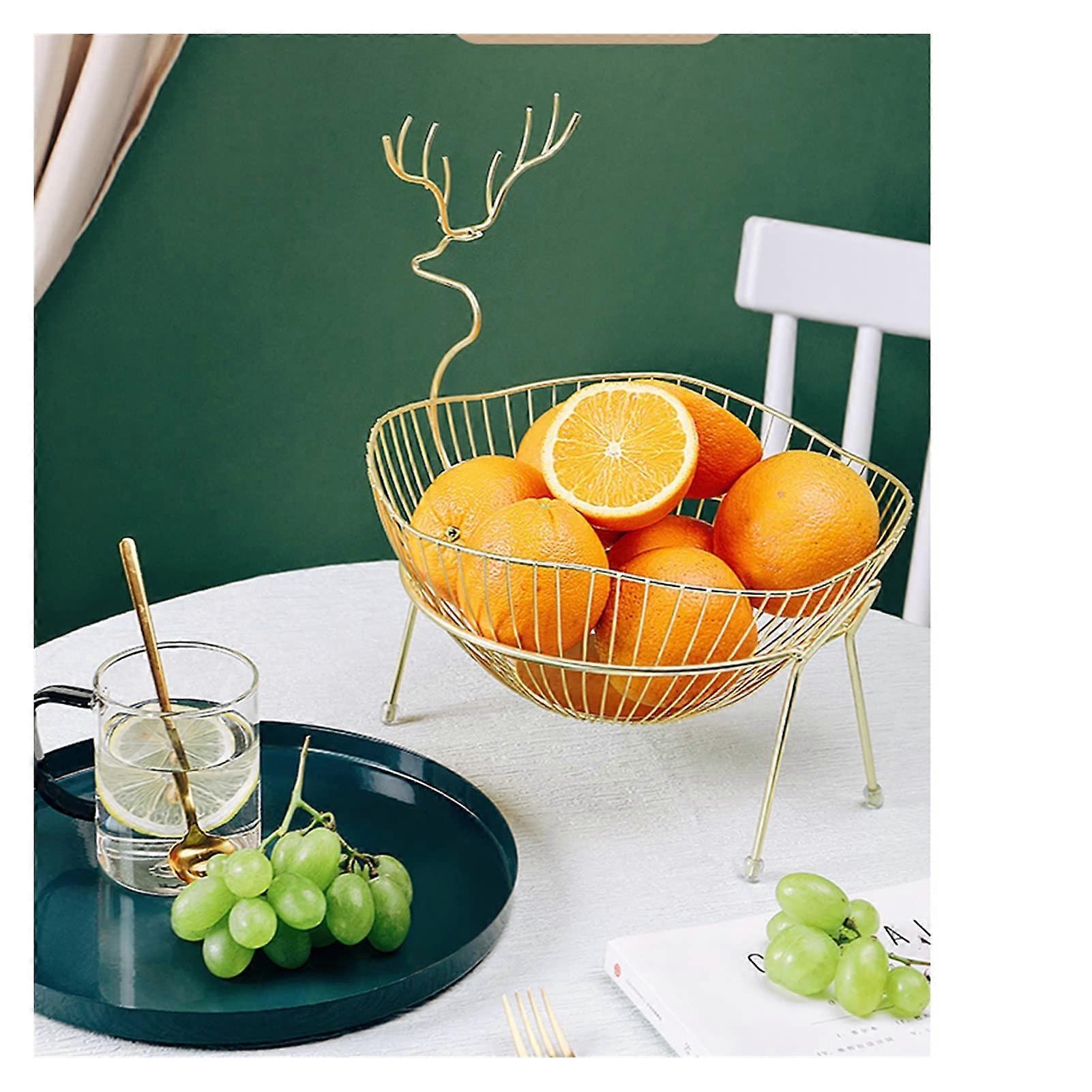 Gold Fruit Basket with Large Capacity Decorative Serving Bowl for Kitchen Table Centerpiece