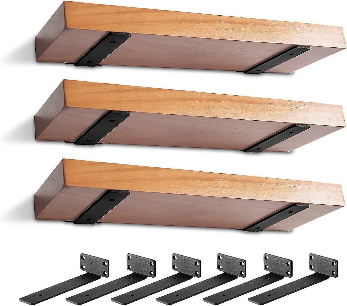 6 Pack Heavy Duty Floating Shelf Brackets 6 Inch, LShaped Hidden Wall Brackets Black
