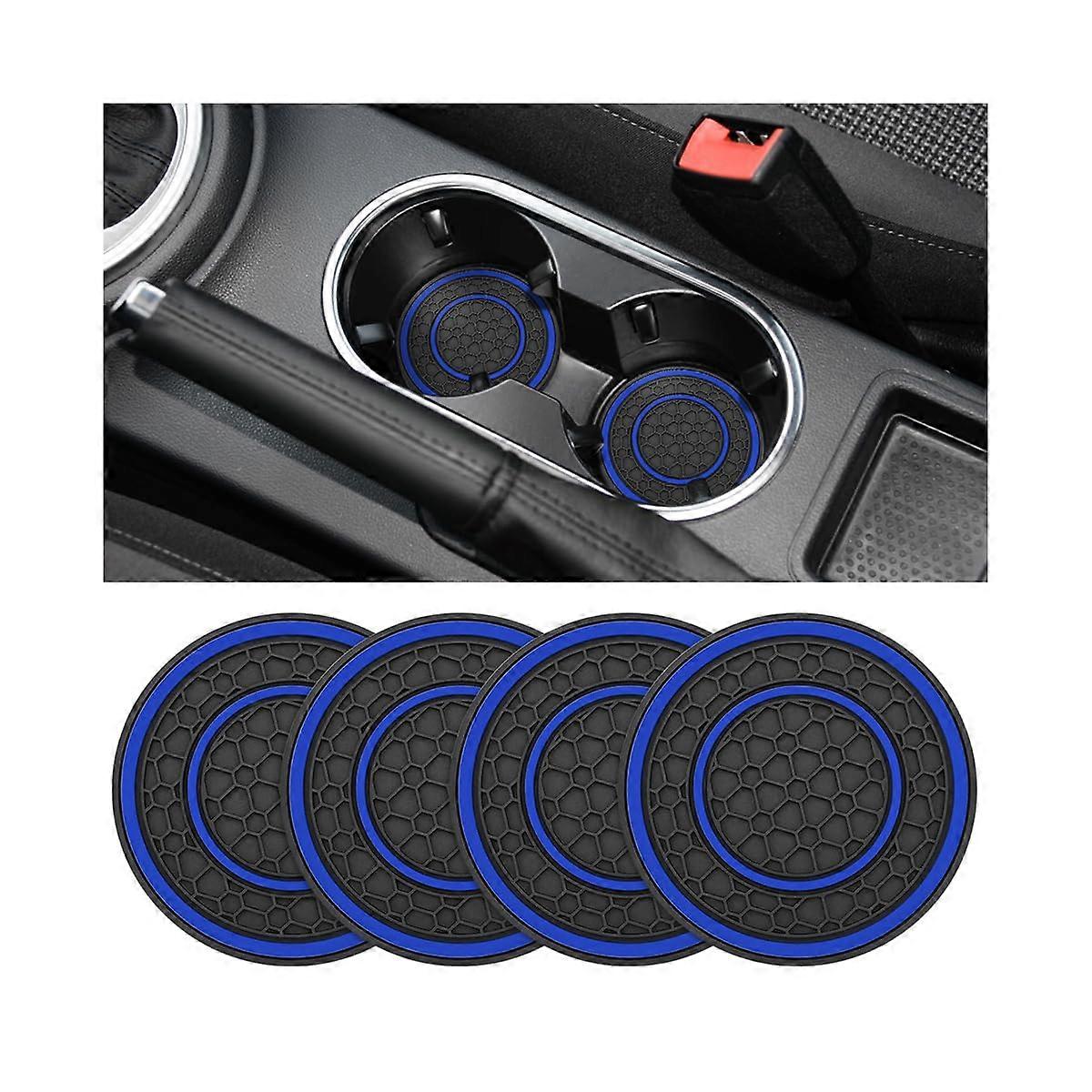 Car Cup Holder Coaster Set, 4PCS Universal AntiSlip Silicone Inserts, Shockproof 2.76' Pads Black/Blue