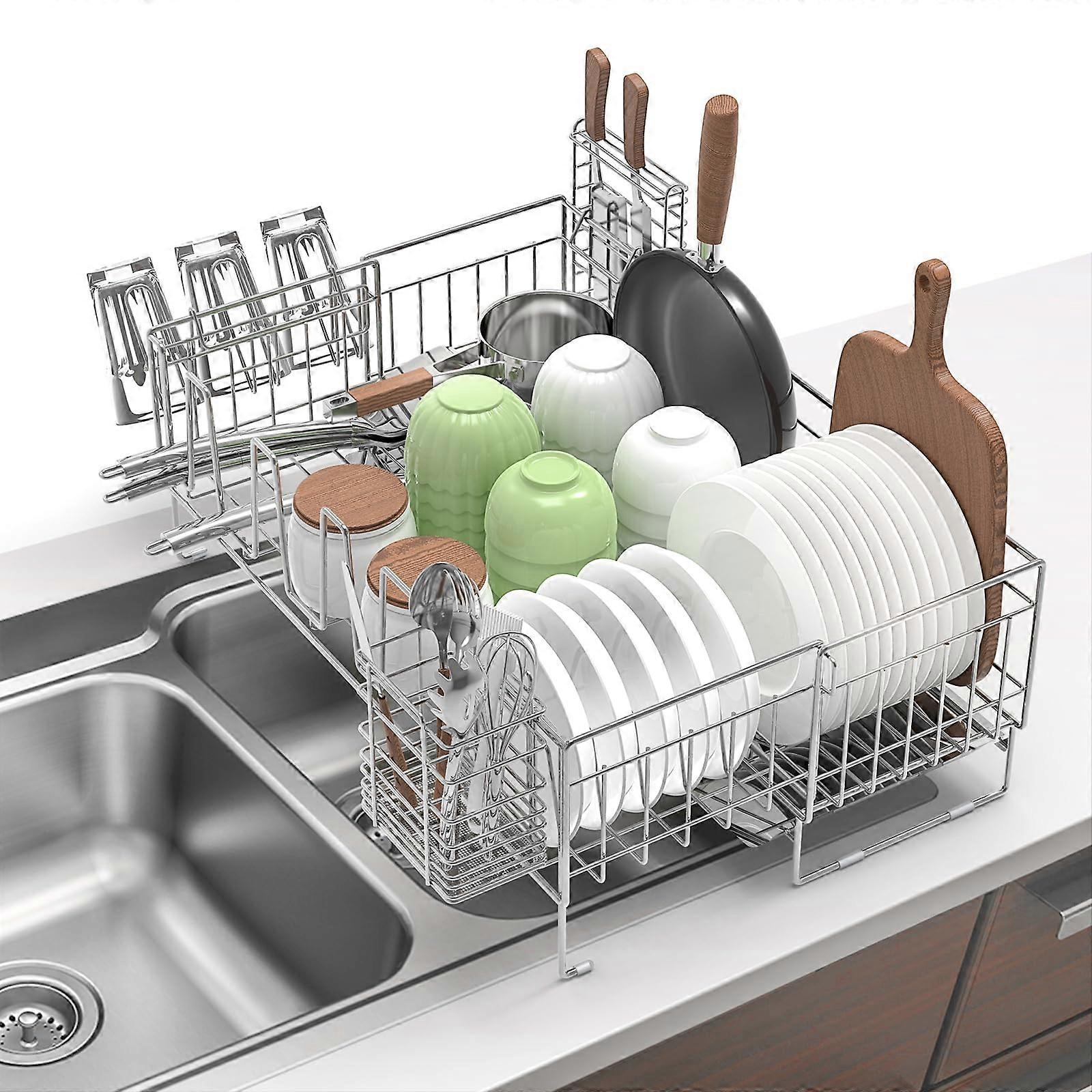 Large Stainless Steel Dish Drying Rack with Drainboard, Rust Resistant, Large Capacity for Kitchen Counter