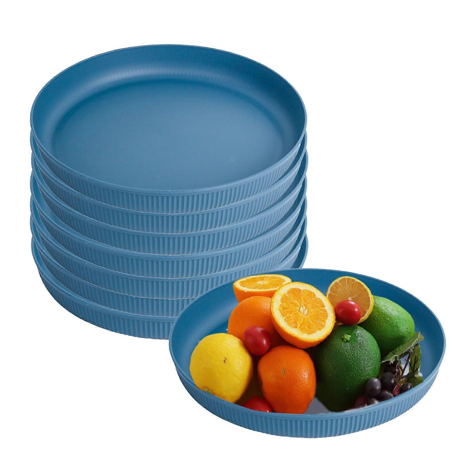 8 Pack Reusable Plastic Dinner Plates Wheat Straw 8 Inch Unbreakable Lightweight Dishwasher Microwave Safe Blue