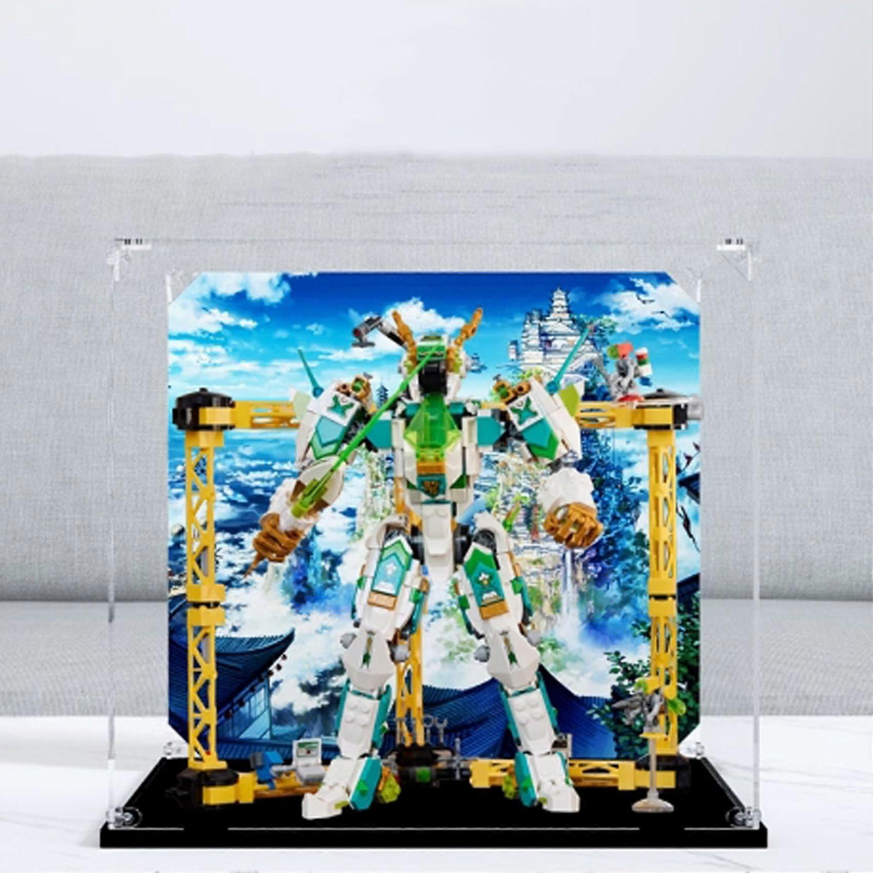 Clear Acrylic Display Case for  80053 Combat Mech Model, Dustproof Crystal Box with Black Base