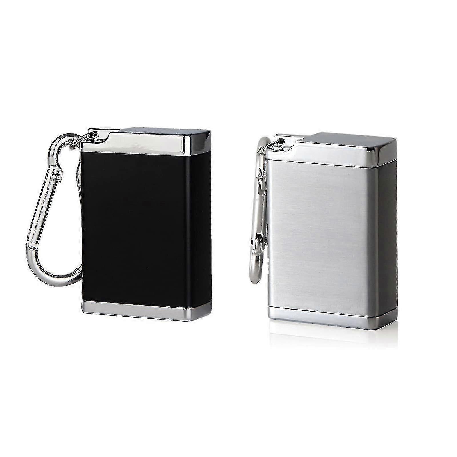 2 Pcs Mini Portable Ashtray with Key Ring, Black and Silver for Outdoor Use