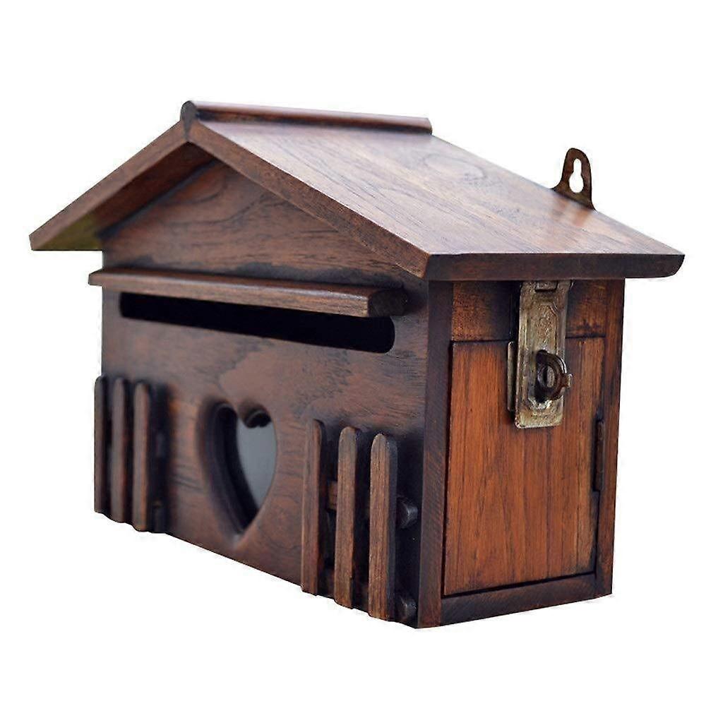 Wall Mounted Lockable Mailbox Wooden Weatherproof Rustic Post Box for Home and Office