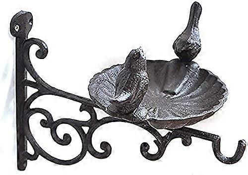 Antique Brown Cast Iron Bird Feeder with Hook, Rustic Wall Mounted Garden Decor