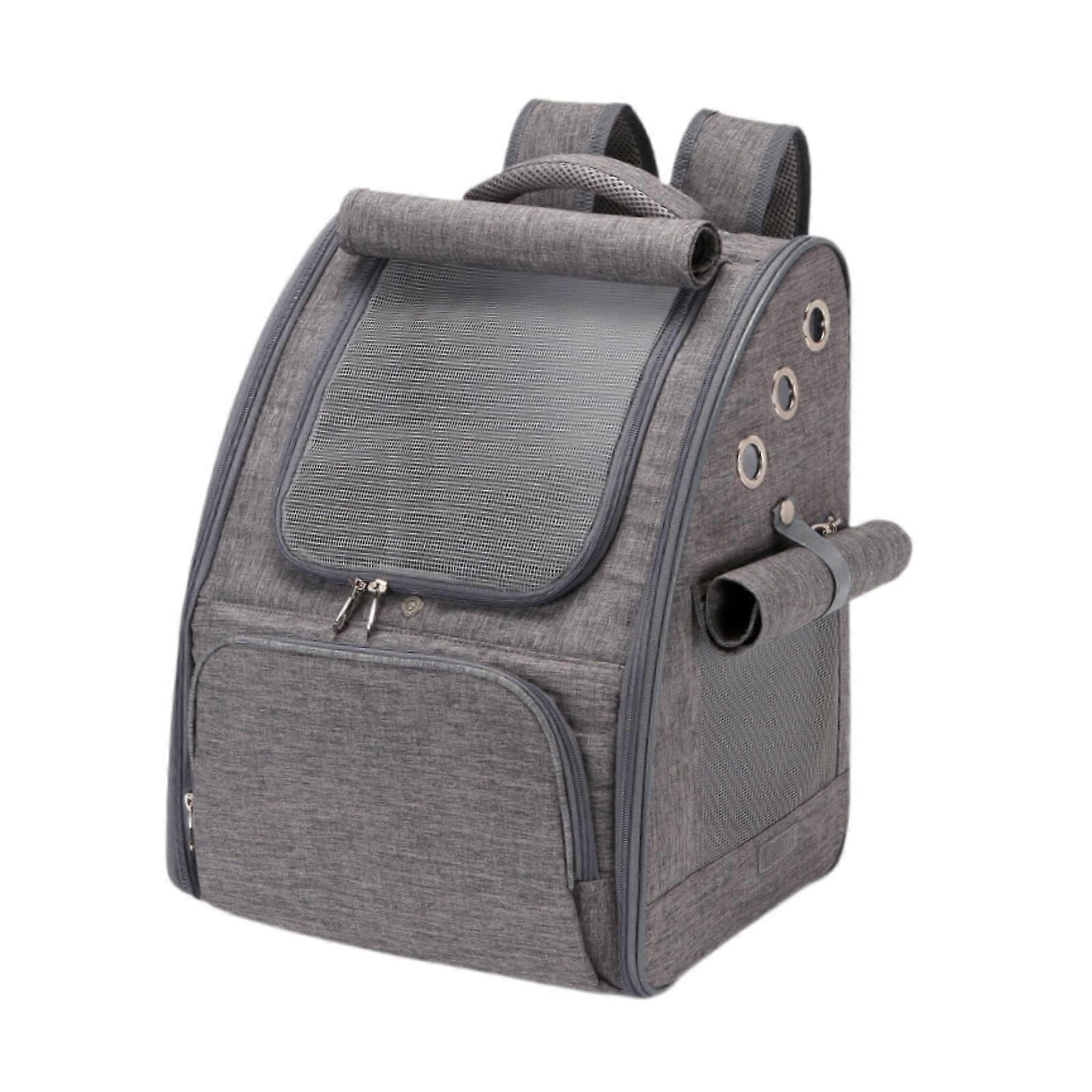 Cat Backpack Pet Carrier with Breathable Ventilation Holes Adjustable Straps Foldable Design Grey