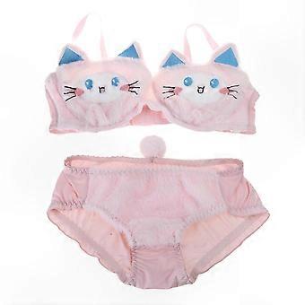 Schattige anime kattenoortjes pluche bh en slip set voor dames, zacht pluizig ondergoed, ideaal voor cosplay of dagelijks gebruik. Wit konijnenpak X