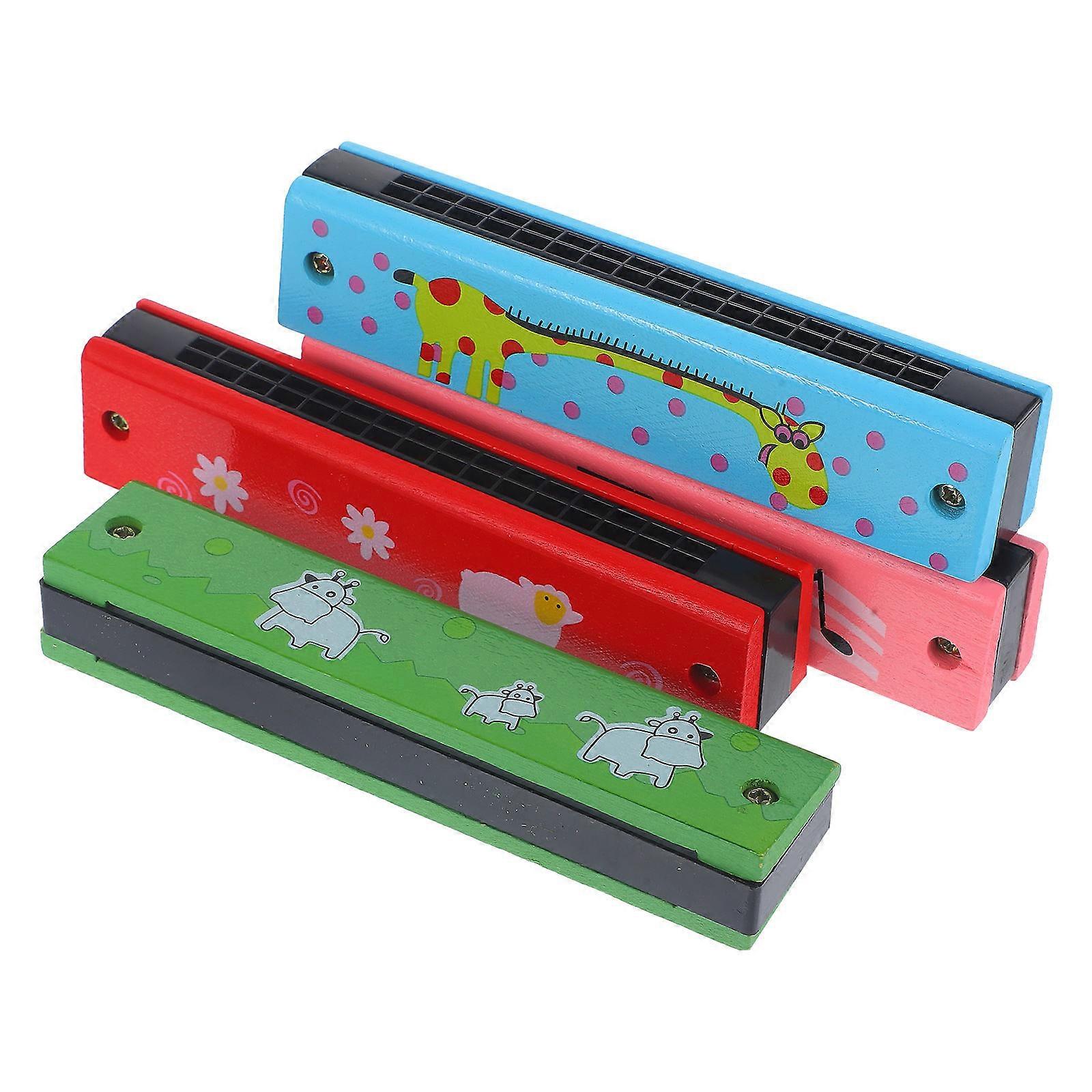 Portable Wooden Harmonicas for Kids Small Harmonica for Playing Use 4Pcs Set