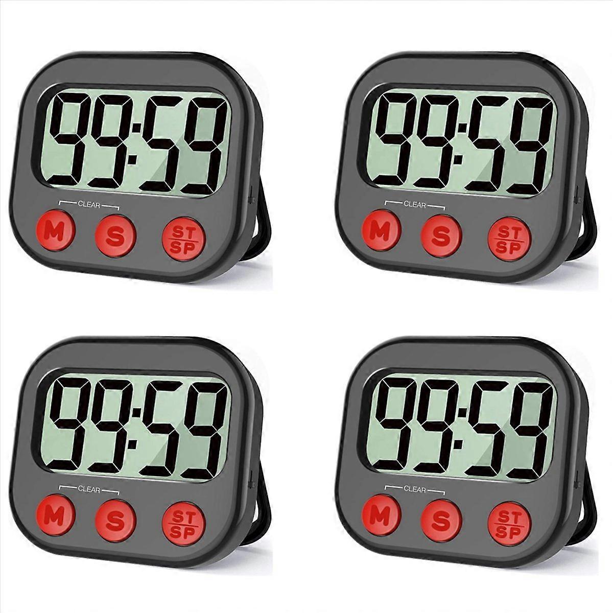 4X Kitchen Timer, Digital Visual Timer Magnetic Clock Stopwatch Countdown Timer, Large LCD Screen Di
