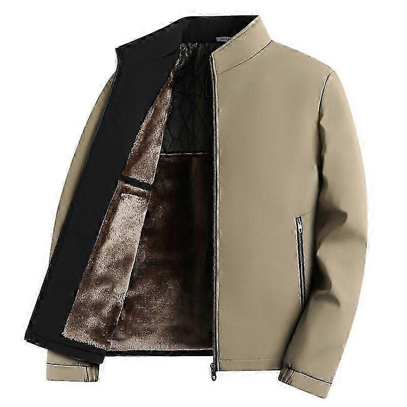 Men's Stand Collar Fleece Lined Jacket Warm Windproof Coat