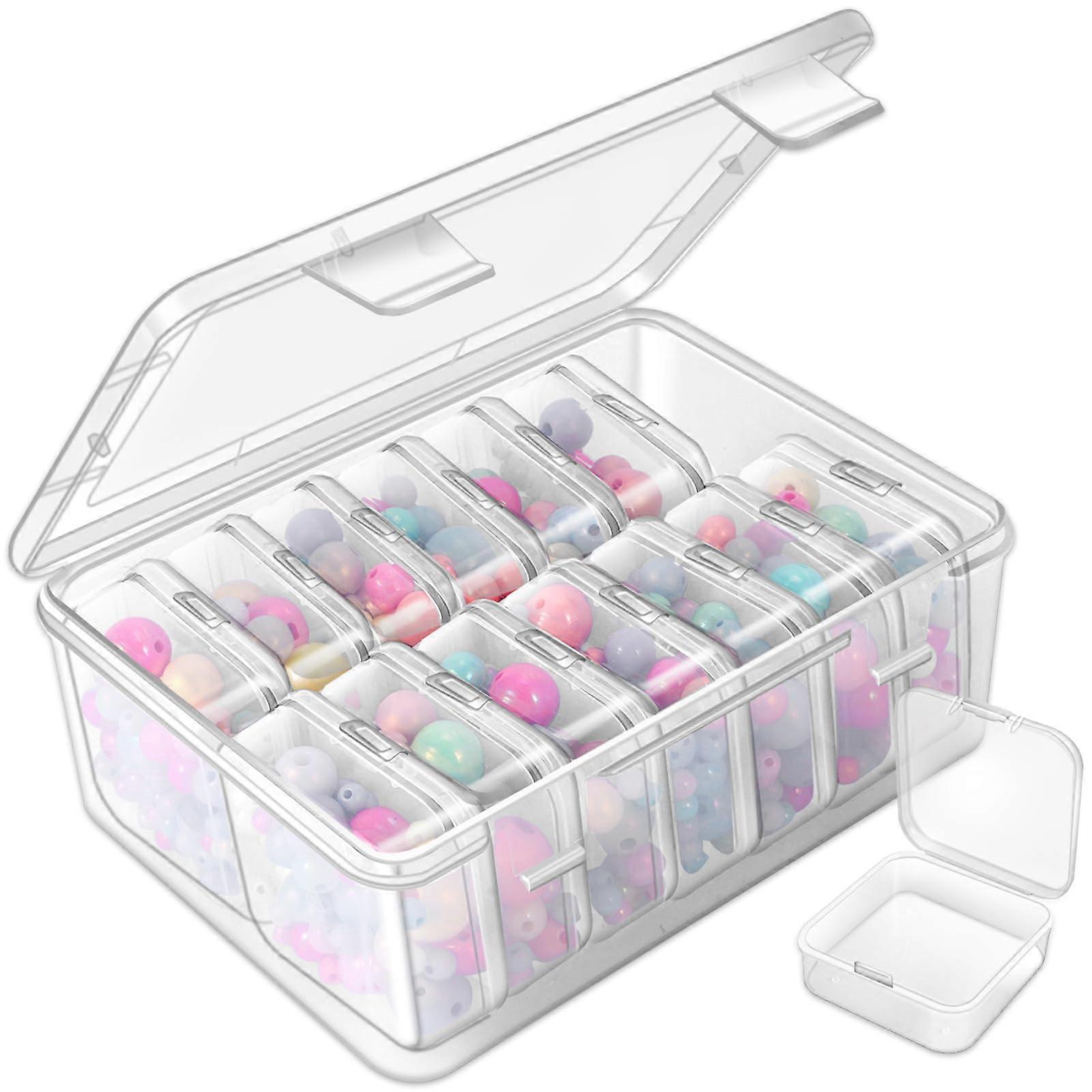 15 Pack Clear Stackable Bead Storage Boxes with Hinged Lids, Small Craft Organizer Containers
