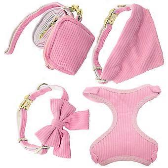 Chest Back Dog Harness Leash for Small Dogs 1Set with Pink Corduroy Design