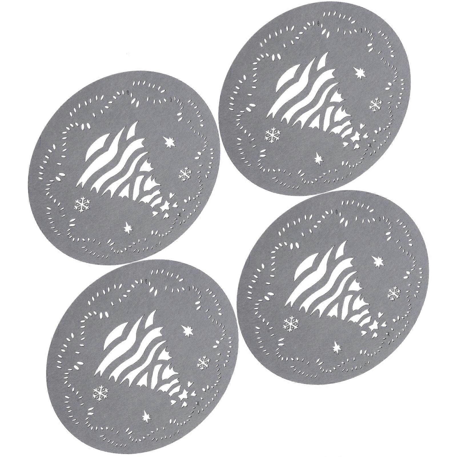 Christmas Tree Pattern Coaster Placemat for Decor 4Pcs Felt Dark Grey