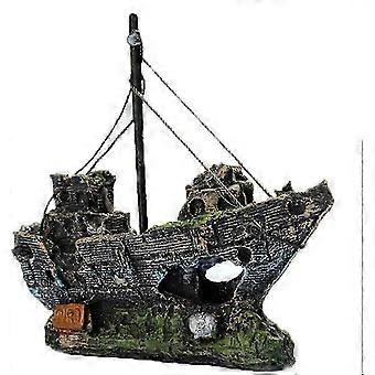 Aquarienornament, dekorative Aquarienskulptur Harzdekoration (15x5x13 cm, Fischerboot)
