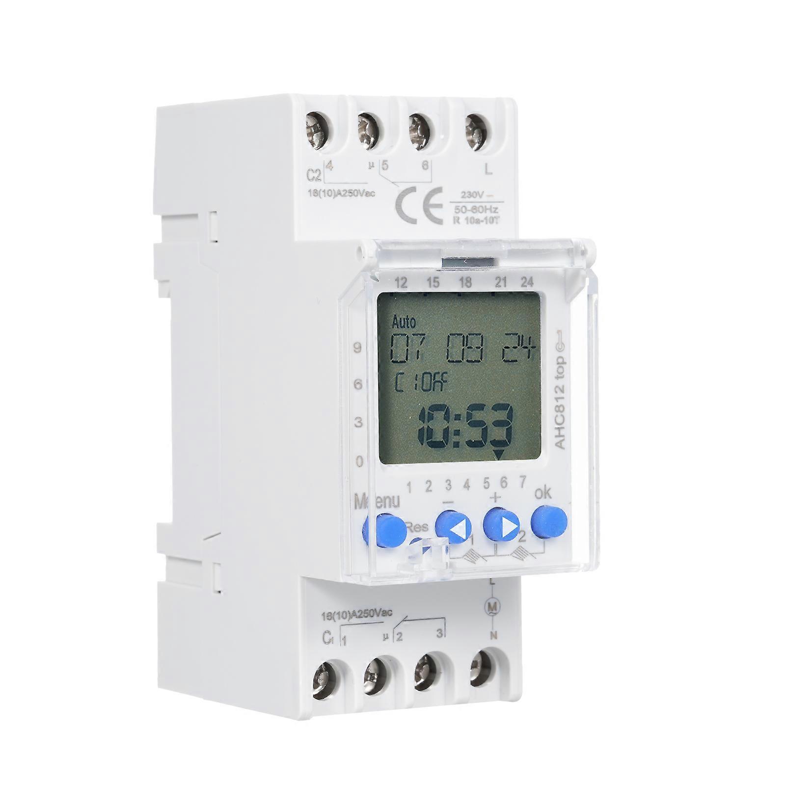 2 Channel Timer Programmable Timing Switch AHC812 230V 16A Weekly Program Digital Time Switch Din Rail Mount