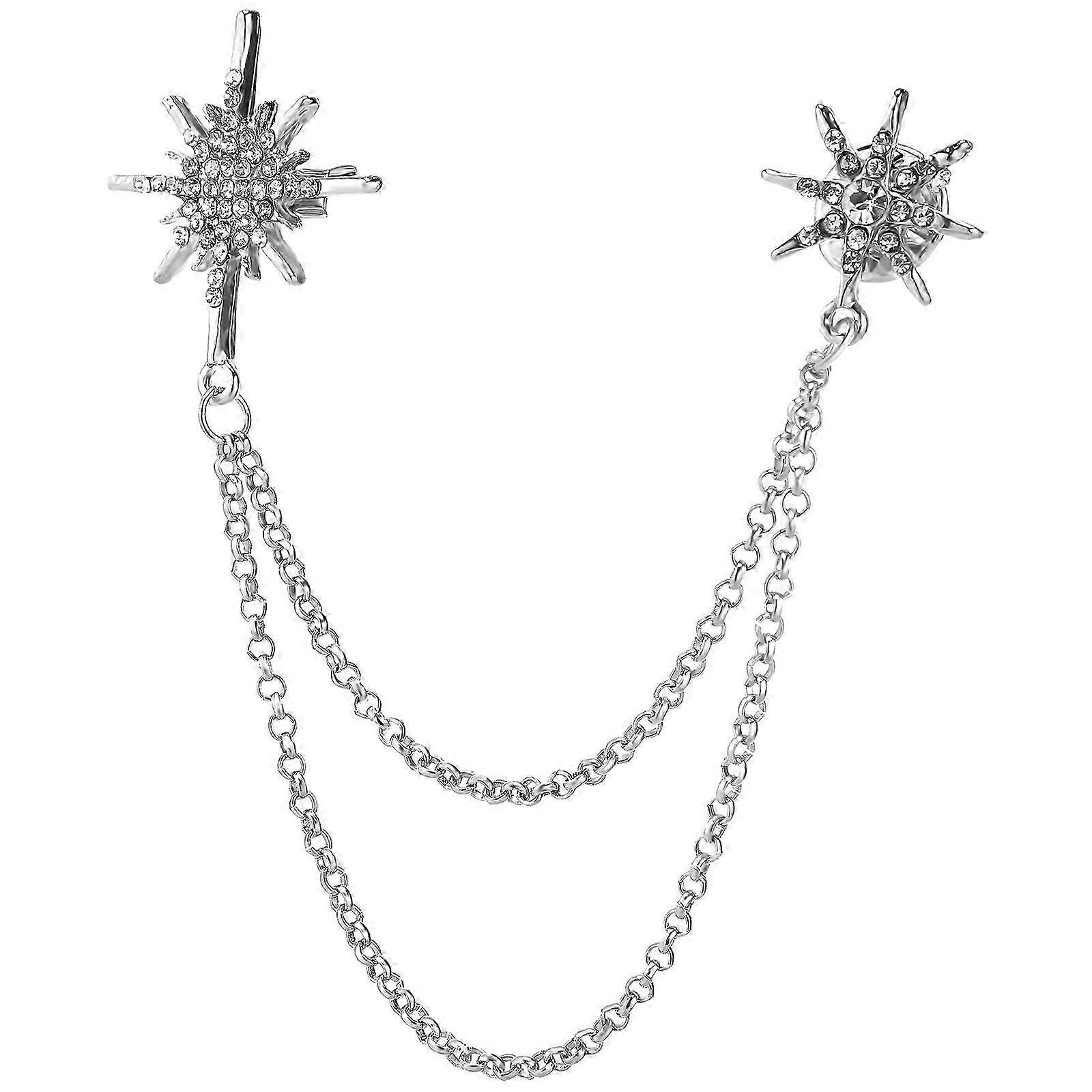 Rhinestone Brooch Pin Star Shape Accessory with Chain