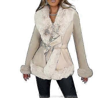 Giacca in pelle con colletto in pelliccia sintetica da donna