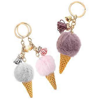 Decorative Ice Cream Keychain Plush Pendant for Bag 3Pcs Collection