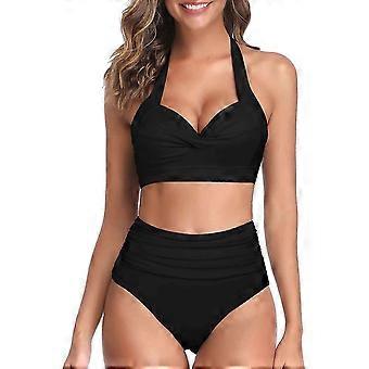 Womens High Waisted Bikini Padded Halter Bras Top High Cut Two-Pieces Swimsuits Bathing Suit Sexy Printed Bikini Set green print XXL