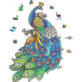 Wooden Jigsaw Puzzle, Wooden Puzzles for Adults, Animal Shaped Puzzles, Magic Puzzles, Unique Irregular Shaped Wood Puzzles, Mysterious Peacock, 9.3"(