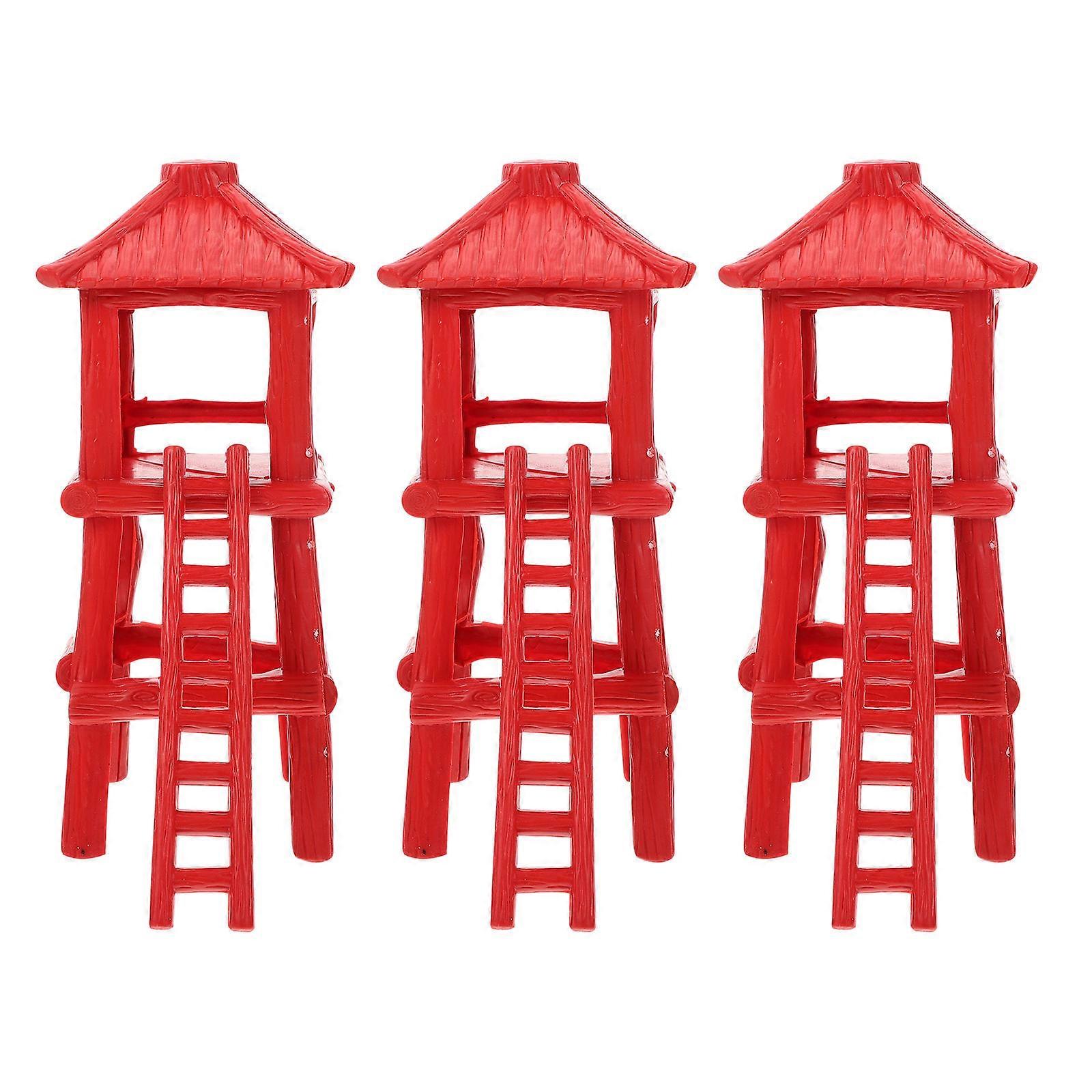Observation Tower Model Plastic Tower Model for Decor 3Pcs Red