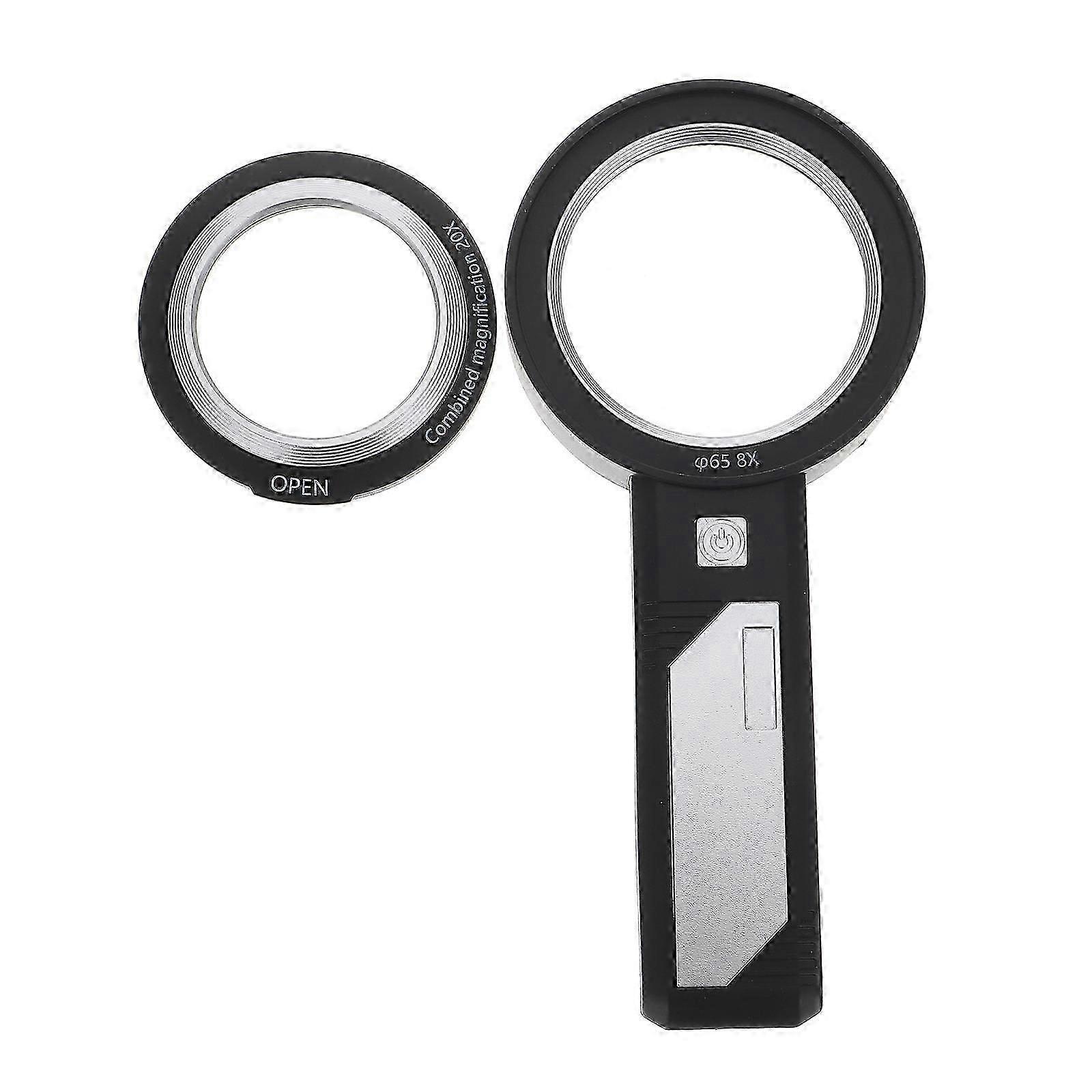 Black Handheld Lighted Magnifying Glass for Reading Multi-Function