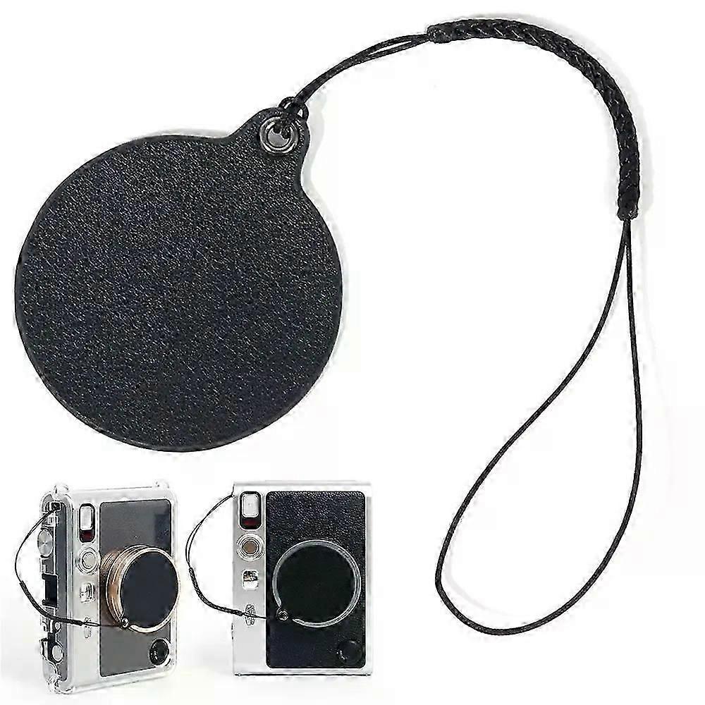 Genuine leather lens protector, self-adhesive, shockproof, black, suitable for Fujifilm Instax mini EVO.