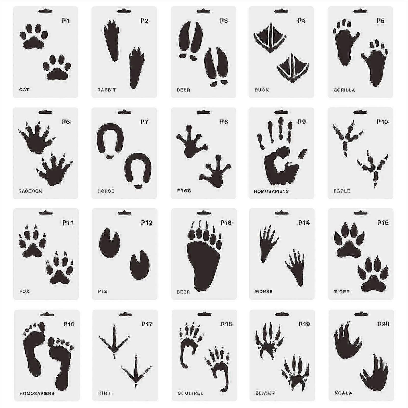 20pc Reusable Paw Print Stencils