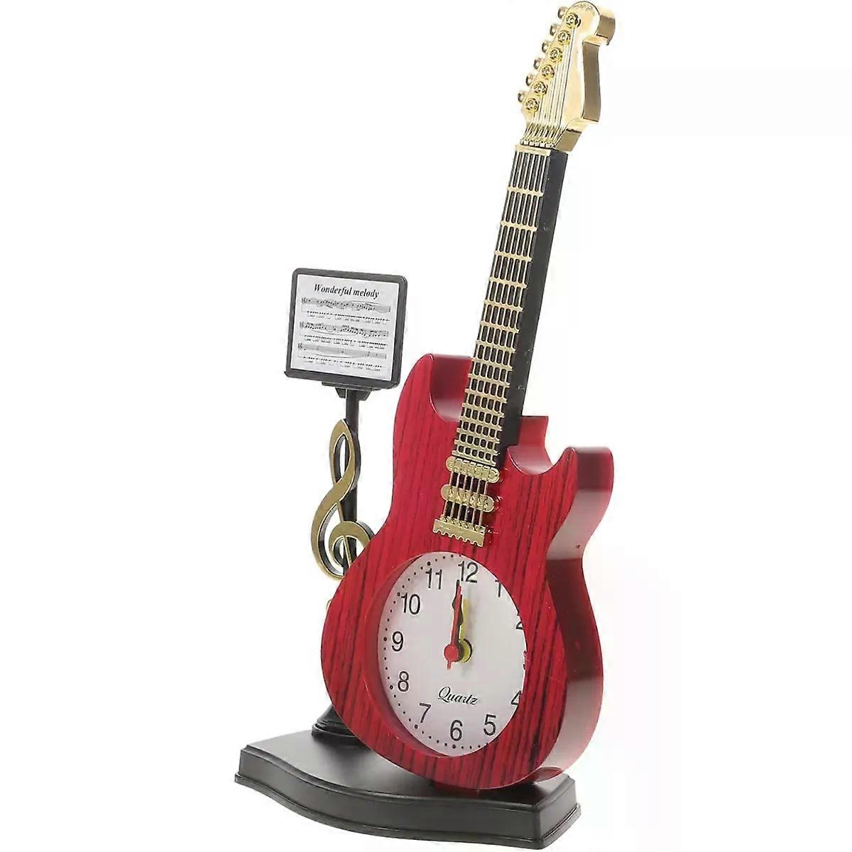 Guitar Shape Tabletop Alarm Clock, Plastic Desk Decor, 1 X Aa