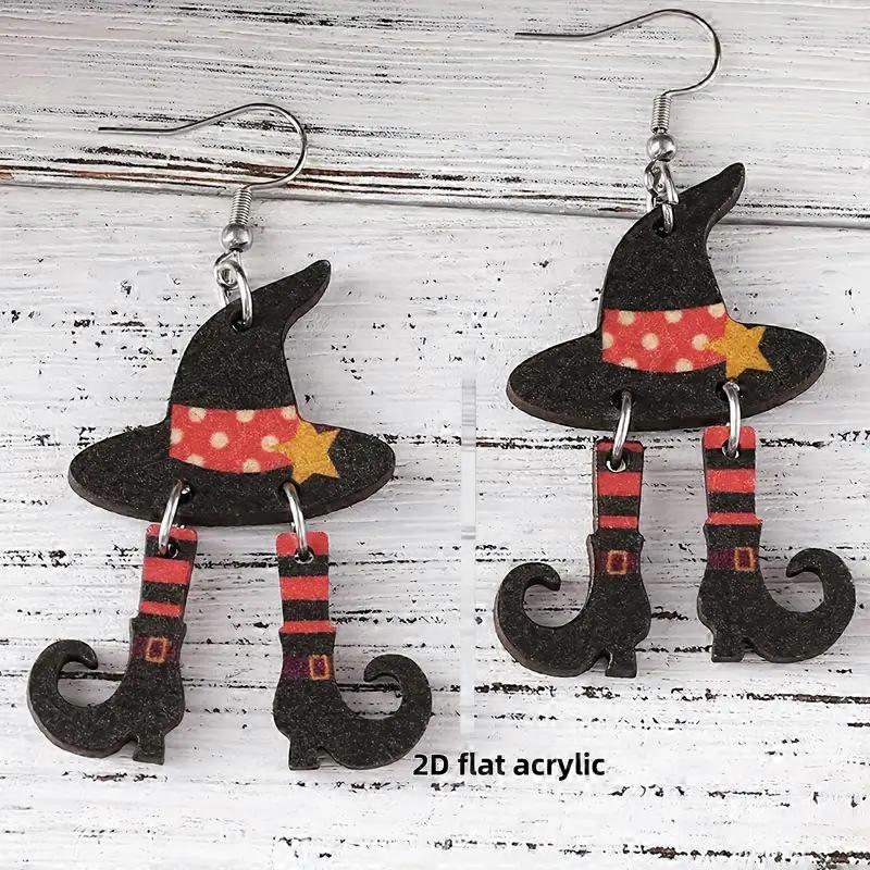 Acrylic Hat Dangle Earrings Platinum Orange 65x29mm