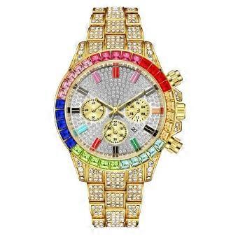 Men Watch Quartz Clock Chronograph Colorful Steel Iced Out Watch