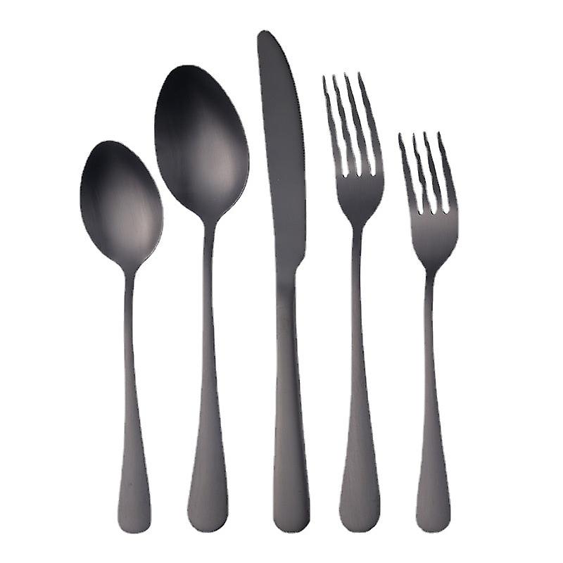 1010 Stainless Steel Tableware Set Titanium-plated Matte Black Western Food/steak Knife, Fork And Spoon Five Components