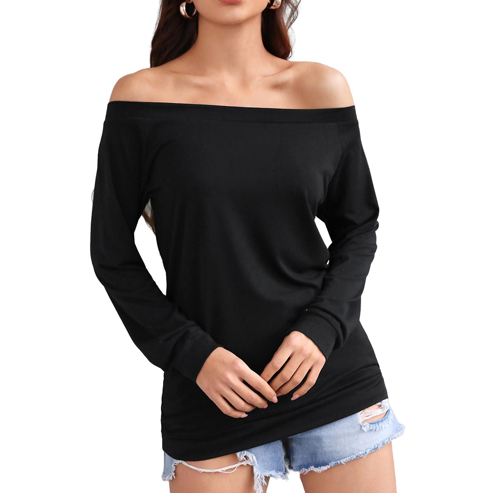 Off Shoulder toppe til kvinder Løs ensfarvet bluse Basic Sommertoppe