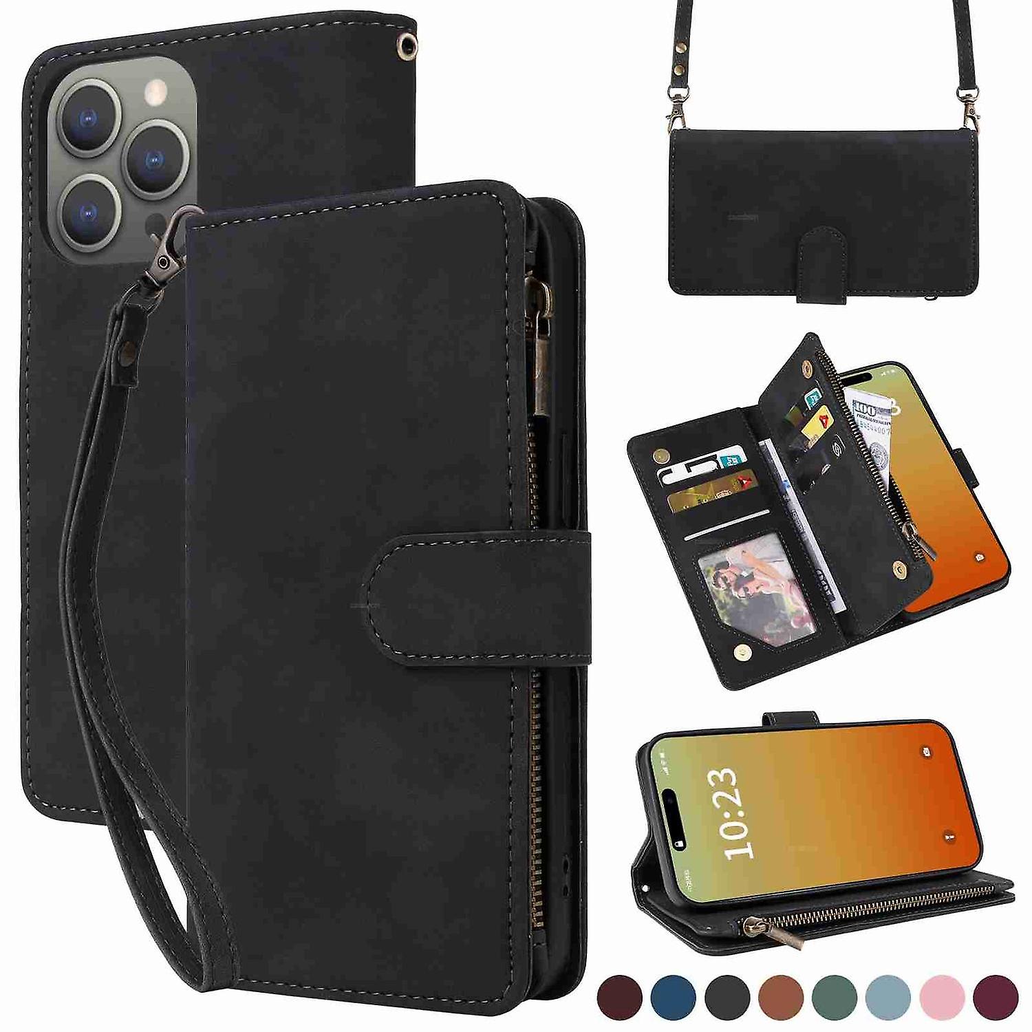 Wallet Zipper Leather Phone Case For iPhone 15 Pro