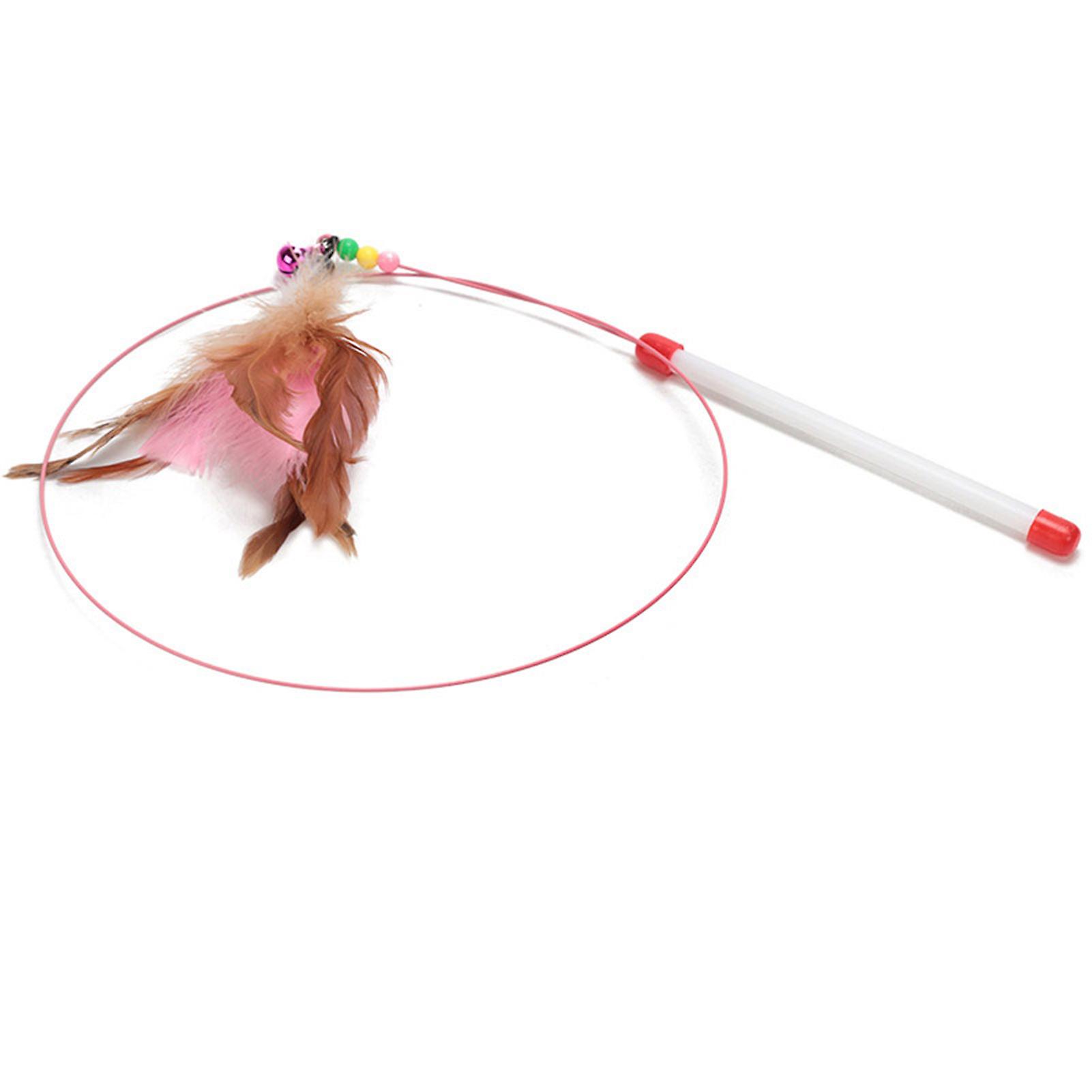 Cat Feather Toy 90cm Long Elastic Cat Teaser Wand with Bell Natural Chicken Feather Pendant with