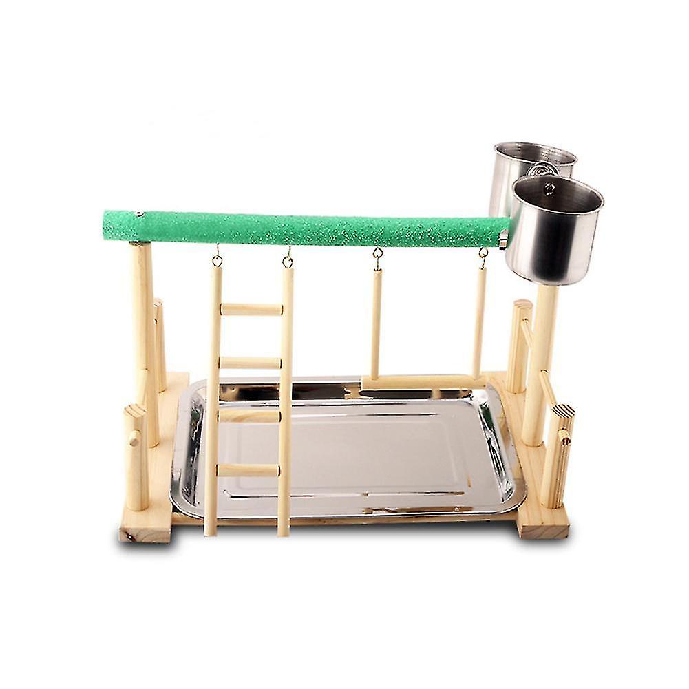 Bird Toys Bird Parrot Play Training Stand Playground Wooden Exercise Playgym With Feeder Cup Bird Toys
