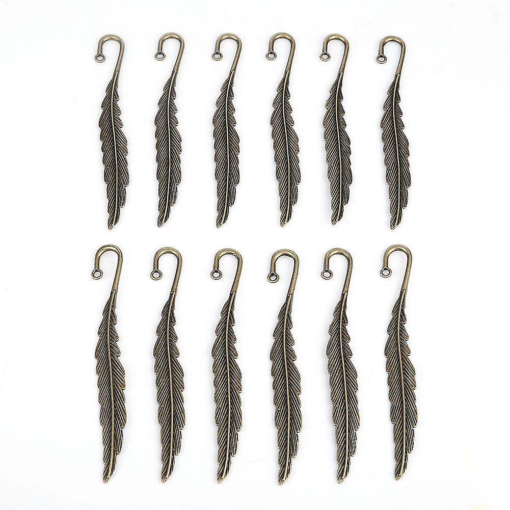 12Pcs Antike Feder Form Lesezeichen Bronze Metall Buch Mark Handgemachte Schreibwaren Geschenk