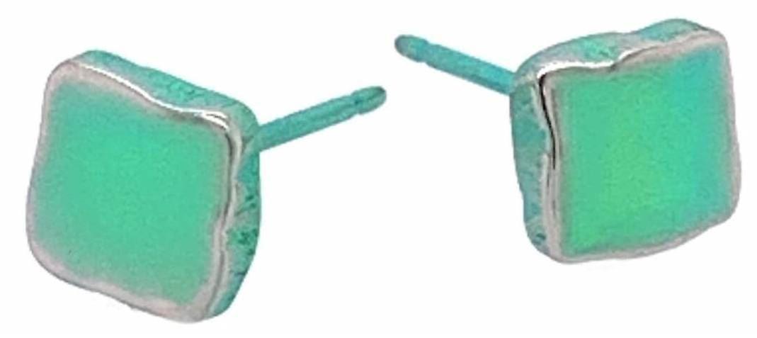 Ti2 Titanium Squashed 6mm Square Stud Earrings - Fresh Green