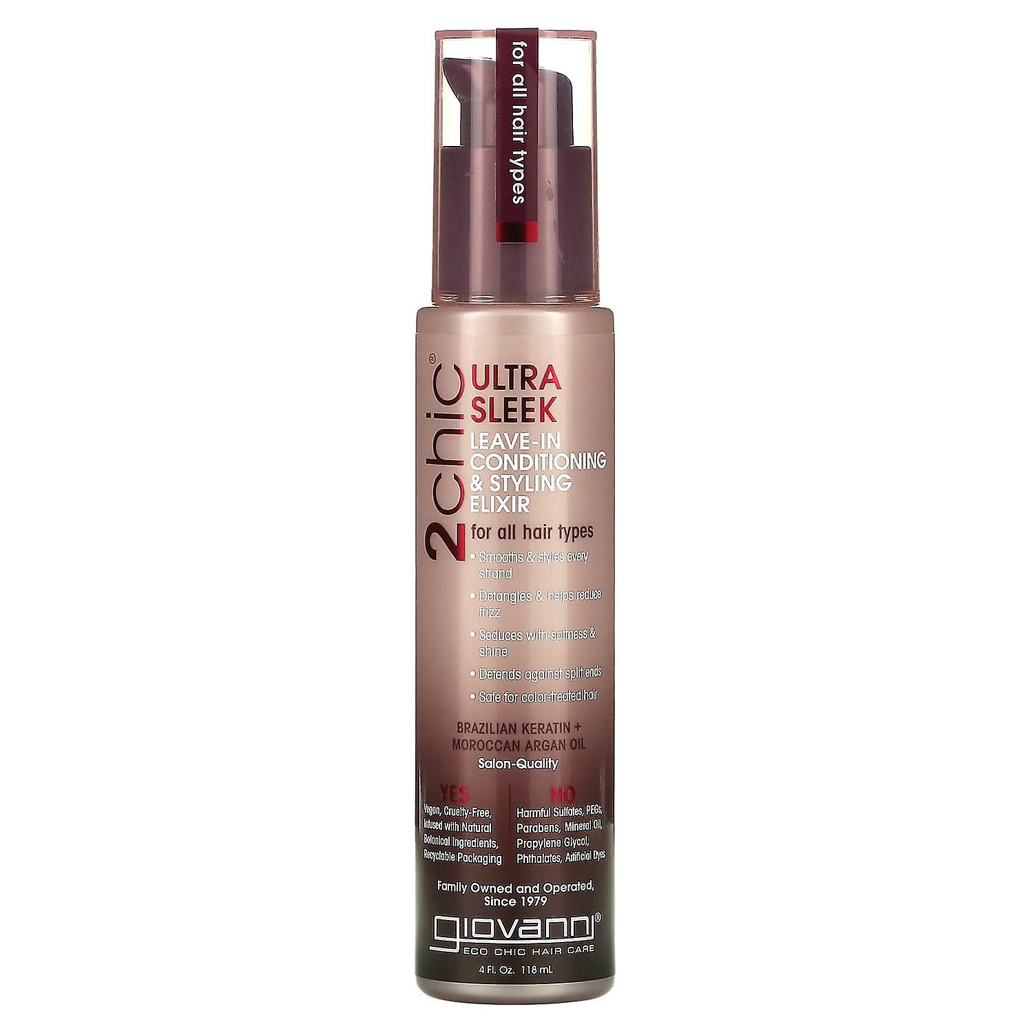 Giovanni, 2chic, Ultra Sleek Leave-In Conditioning & Styling Elixir, For All Hair Types, Brazilian K
