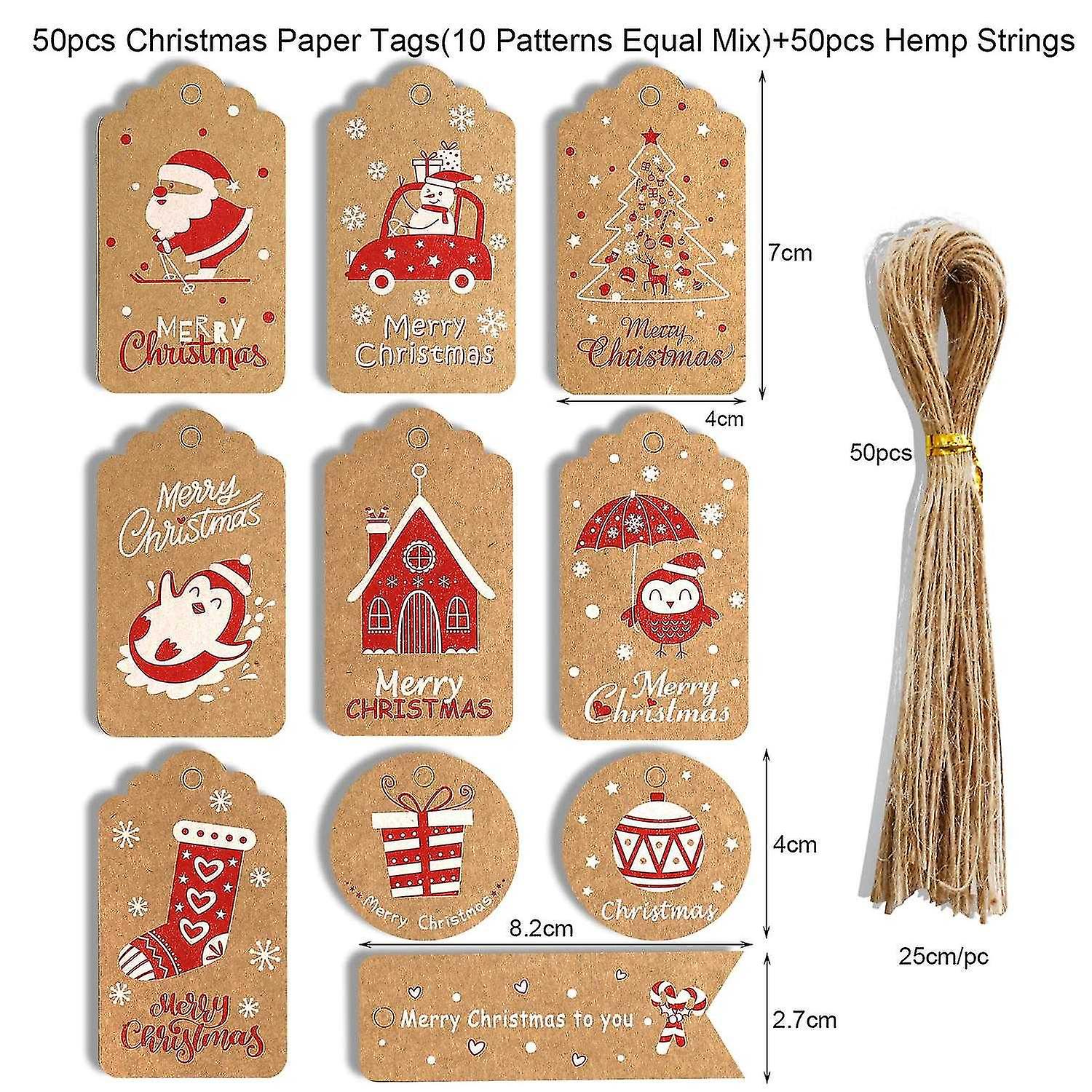100pcs Christmas Gift Tags - Kraft Hang Tags with String (3)
