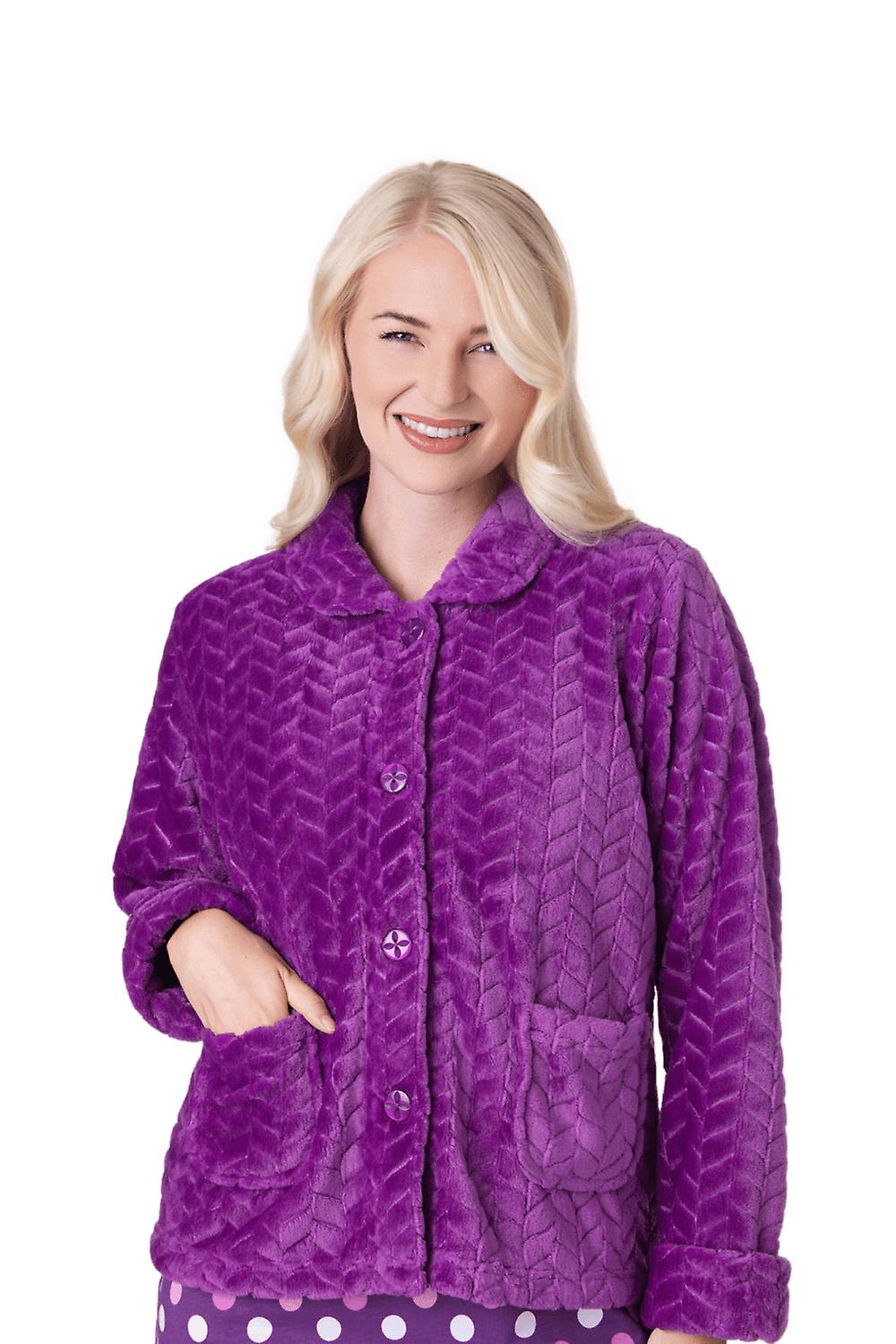 Women's Camille Womens Supersoft Button Front Embossed Bed Jacket Purple