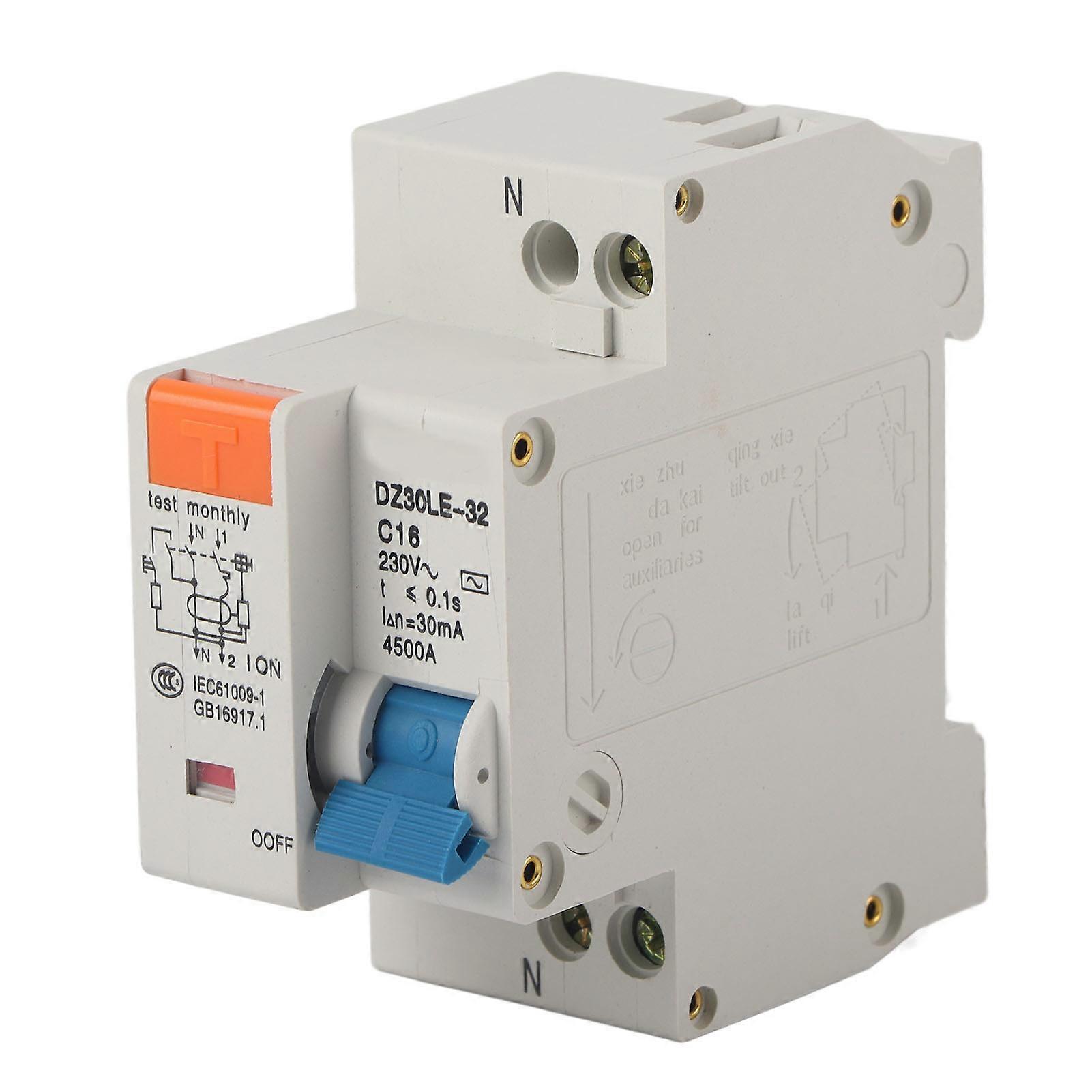 Circuit Breaker 1P 16A  Overload Short Circuit Leakage Protection Residual Current Circuit Breaker for 50/60Hz